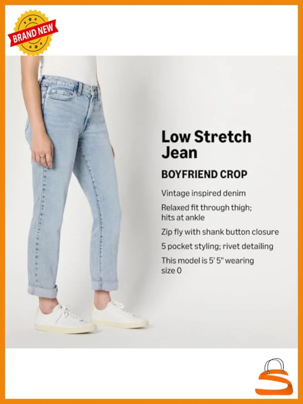 Women's Low Stretch Mid-Rise Boyfriend Crop Jeans